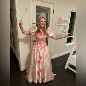 Retro 80s Puff Sleeve Satin Embellished Dress- Glinda costume, Princess, Barbie